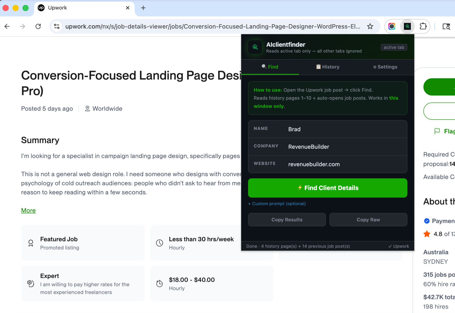AIClientFinder result for Conversion-Focused Landing Page Designer (WordPress / Elementor Pro)