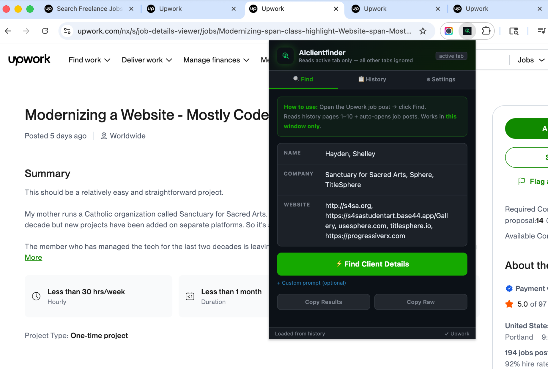 AIClientFinder result for Modernizing a Website — Mostly Code